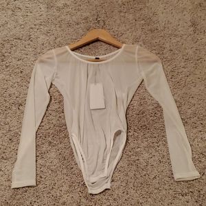 Sebowell White Sheer Long Sleeve Bodysuit